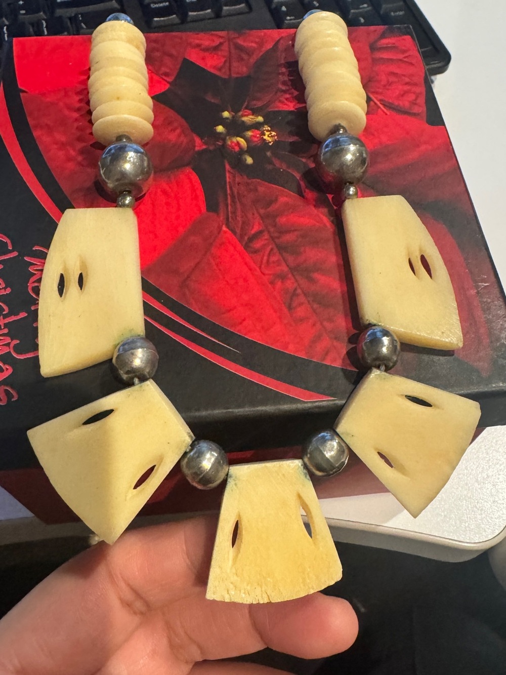 Vintage Bone Statement Necklace - Natural Bone Beads